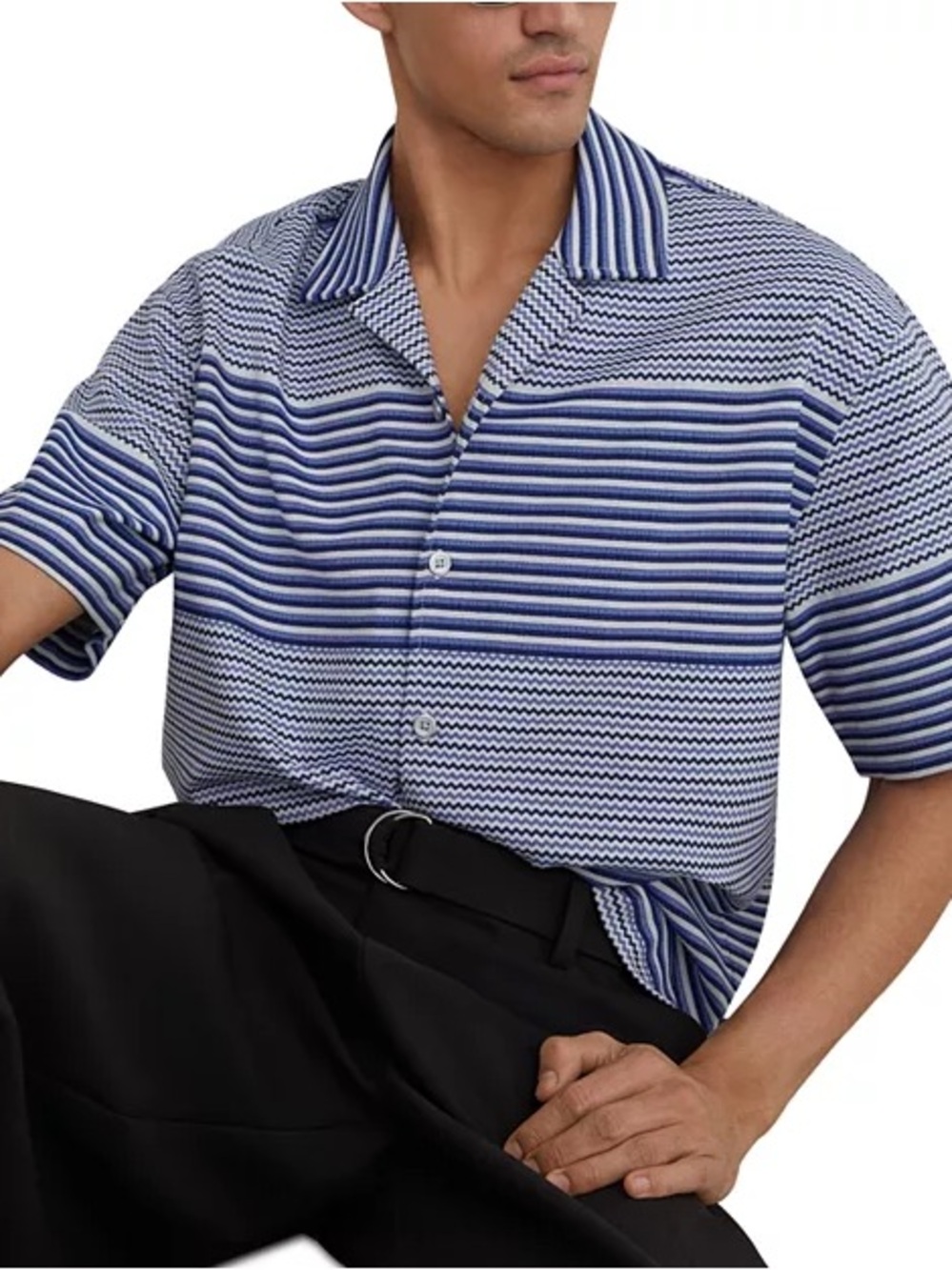 Reiss NWT Solstice Striped Shirt Bright Blue Size Small Textured Short Sleeve